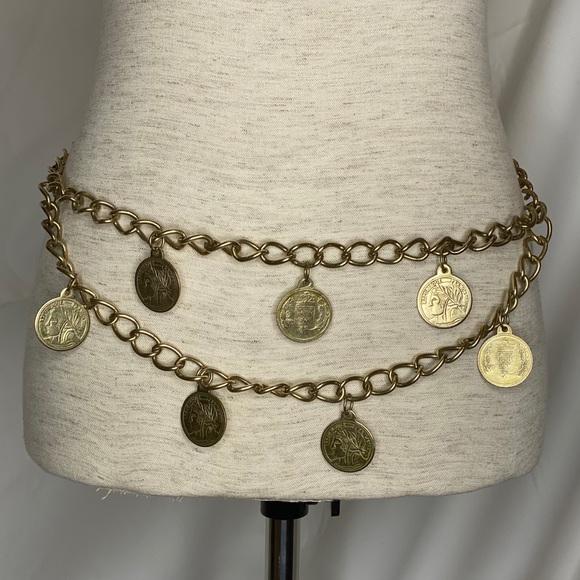 Vintage Layered Gold Tone Coin Chain Adjust Belt. Can wear as a necklace too - Picture 14 of 14
